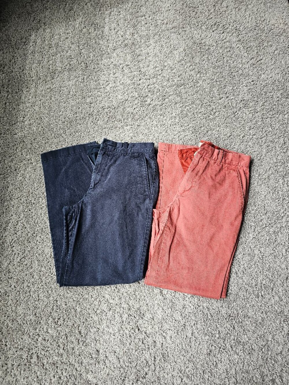 2 pairs of J. Crew Factory  Men's Pants 30x30 in Navy and Coral/Salmon